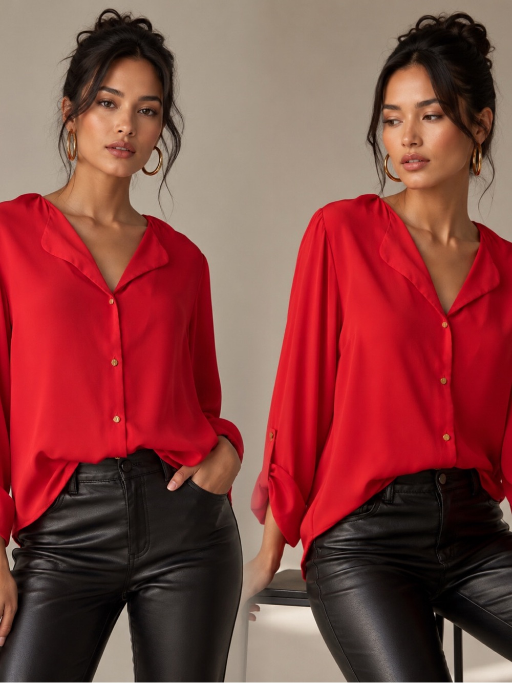 The Limited Red Button-Front Blouse with Gold Buttons
